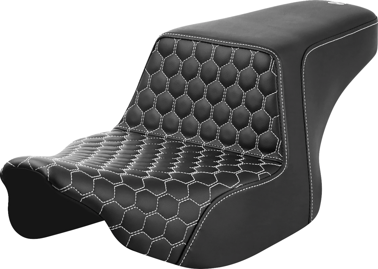 SADDLEMEN Step-Up Seat - Front Honeycomb - White Stitching - FL '23-'24