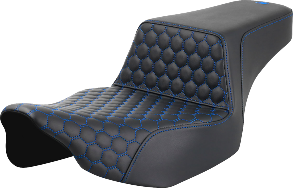 SADDLEMEN Step-Up Seat - Extended Reach - Front Honeycomb - Blue Stitch - FL '23-'24