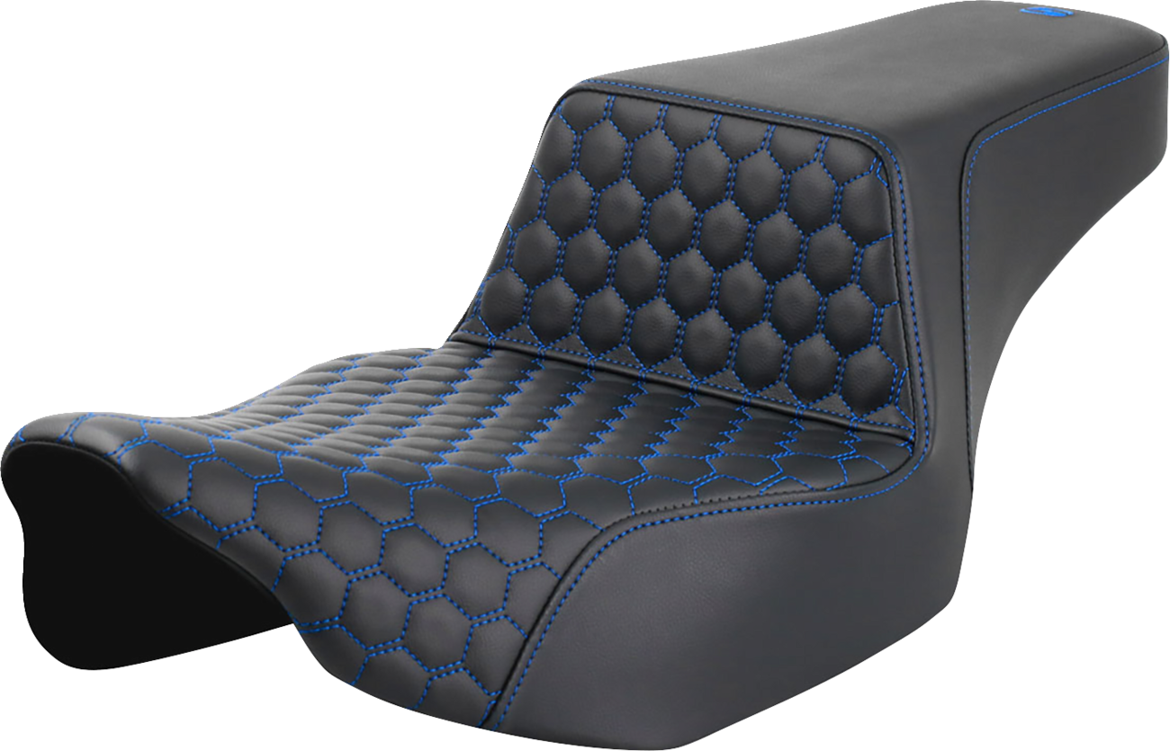 SADDLEMEN Step-Up Seat - Extended Reach - Front Honeycomb - Blue Stitch - FL '23-'24