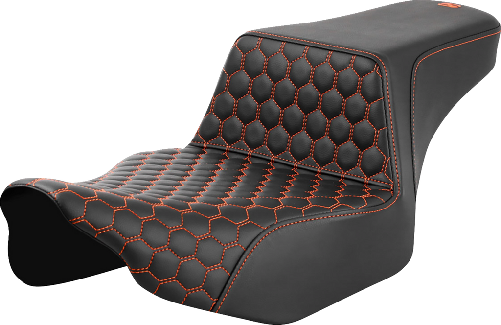 SADDLEMEN Step-Up Seat - Extended Reach - Front Honeycomb - Orange Stitch - FL '23-'24