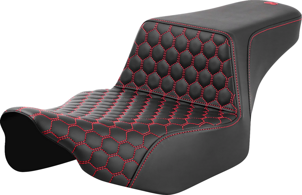 SADDLEMEN Step-Up Seat - Extended Reach - Front Honeycomb - Red Stitch - FL '23-'24