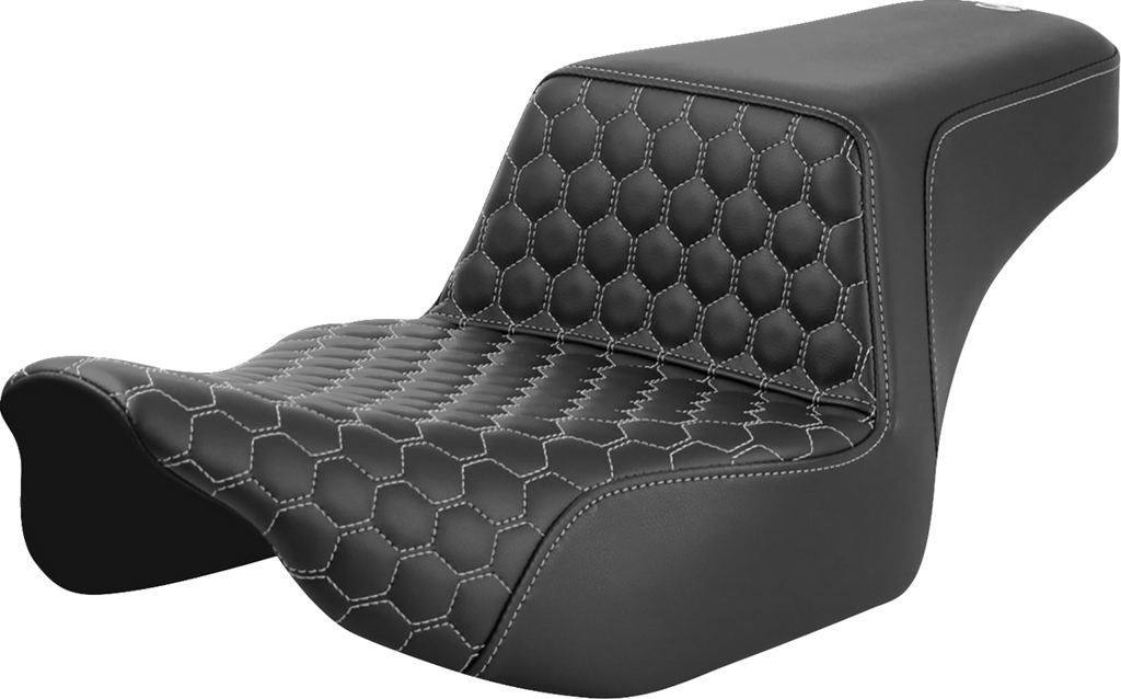SADDLEMEN Step-Up Seat - Extended Reach - Front Honeycomb - Silver Stitch - FL '23-'24