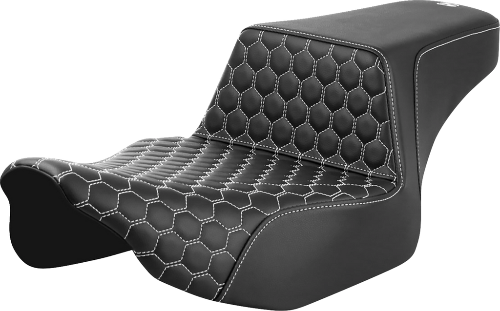 SADDLEMEN Step-Up Seat - Extended Reach - Front Honeycomb - White Stitch - FL '23-'24