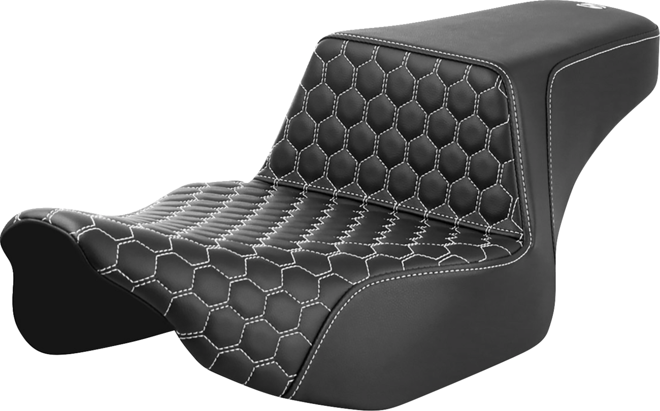 SADDLEMEN Step-Up Seat - Extended Reach - Front Honeycomb - White Stitch - FL '23-'24