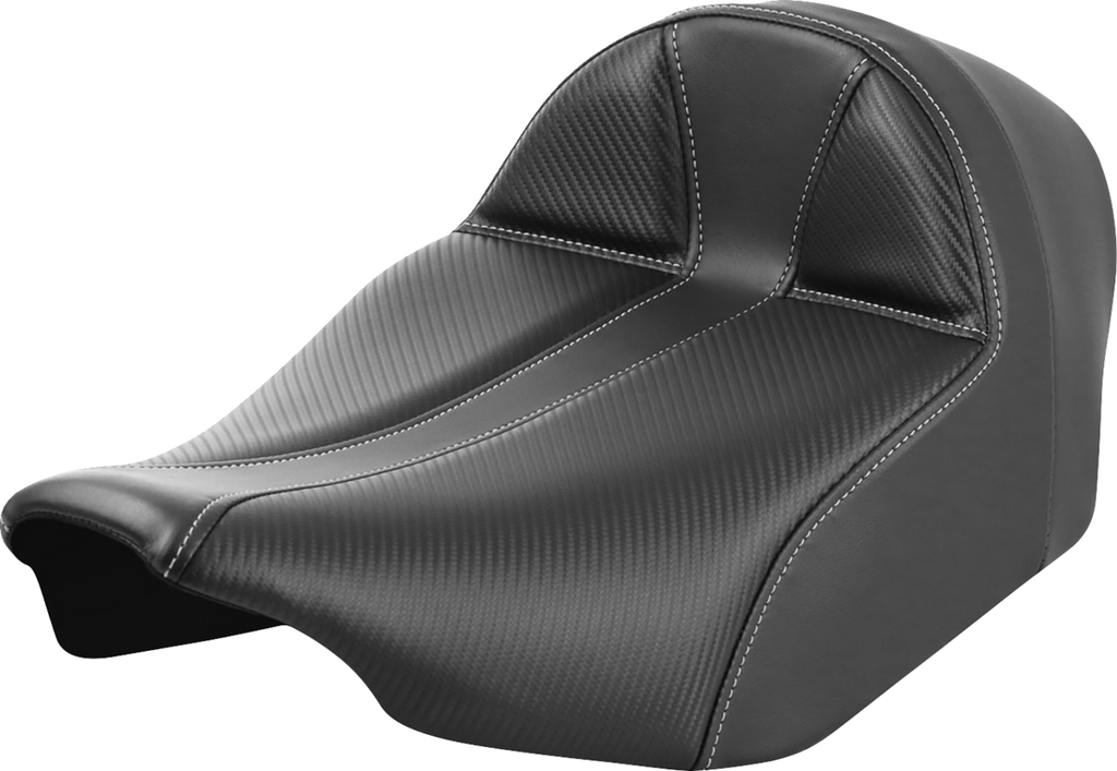 SADDLEMEN Dominator Solo Seat - Carbon Fiber w/ Silver Stitch - Extended Reach - FLT/FLH '23-'24