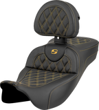 SADDLEMEN Roadsofa™ Extended Reach Seat - Lattice Stitch - Gold Stitch - with Backrest - FL '08-'23