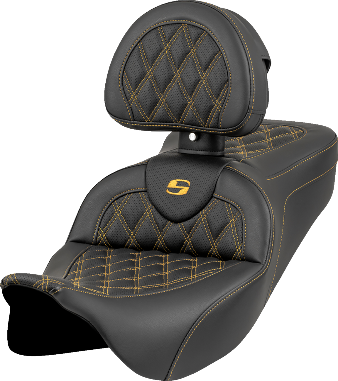 SADDLEMEN Roadsofa™ Seat - Lattice Stitch - Gold Stitch - w/ Backrest - FL '08-'23