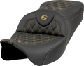 SADDLEMEN Roadsofa™ Seat - Lattice Stitch - Gold Stitch - w/o Backrest - FL '08-'23