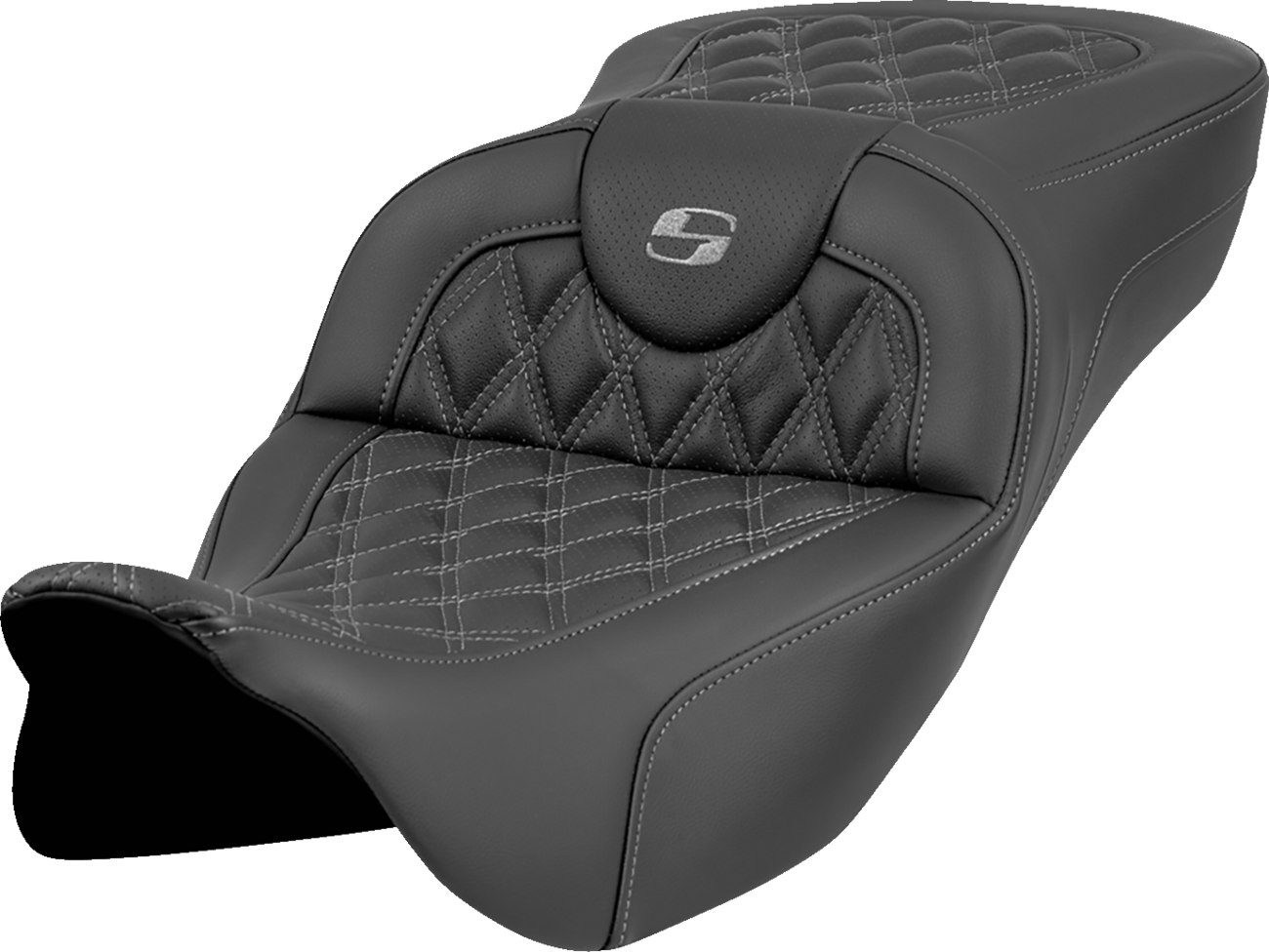 SADDLEMEN Roadsofa™ Extended Reach Seat - Lattice Stitch - Gray Stitch - without Backrest - FL '08-'23