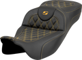 SADDLEMEN Roadsofa™ Extended Reach Seat - Lattice Stitch - Gold Stitch - without Backrest - FL '08-'23