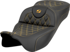 SADDLEMEN Roadsofa™ Extended Reach Seat - Lattice Stitch - Gold Stitch - without Backrest - FL '08-'23