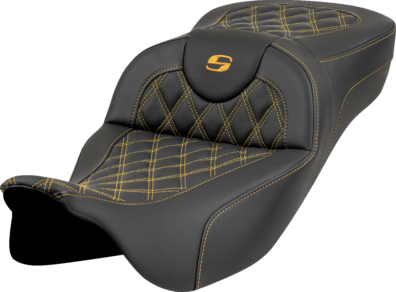 SADDLEMEN Roadsofa™ Extended Reach Seat - Lattice Stitch - Gold Stitch - without Backrest - FL '08-'23