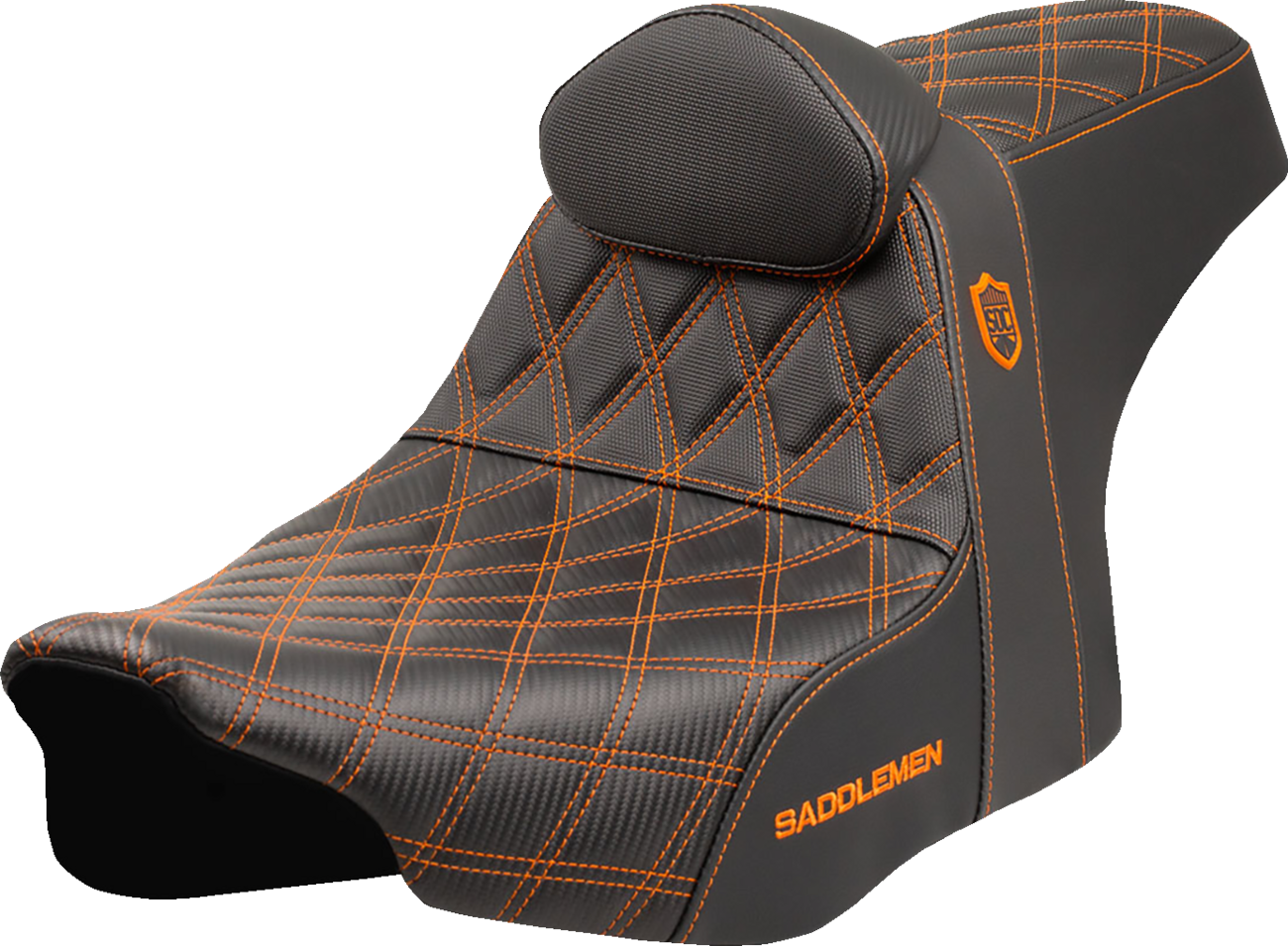 SADDLEMEN Pro Series SDC Performance Seat - Orange Stitching - w/ Backrest - FLT/FLH '23-'25