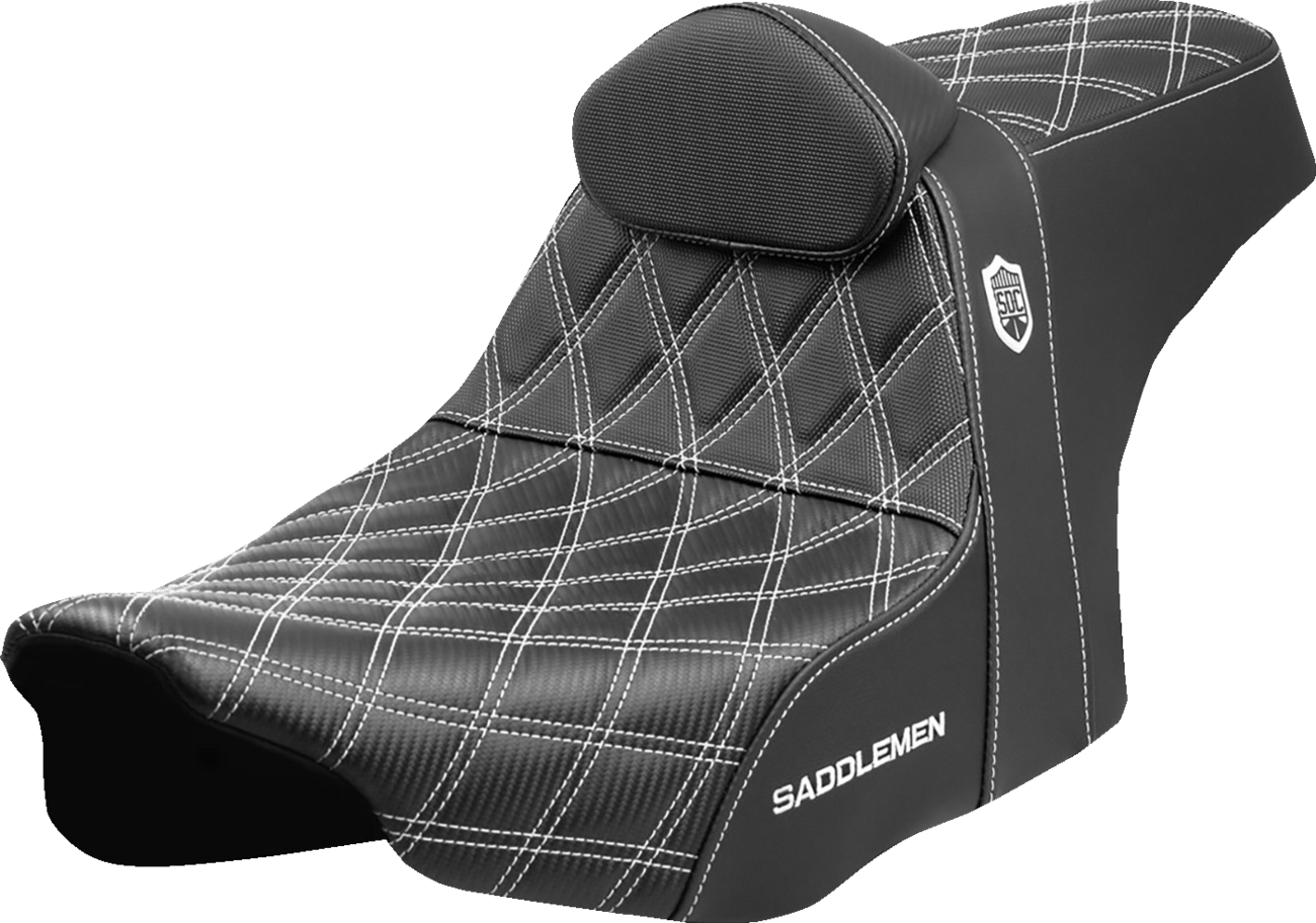 SADDLEMEN Pro Series SDC Performance Seat - White Stitching - w/ Backrest - FLT/FLH '23-'25