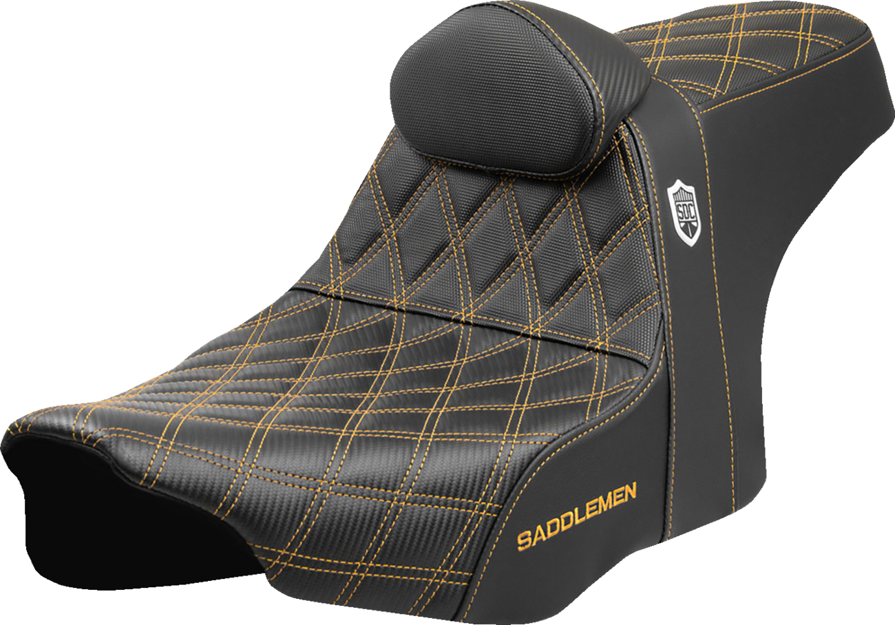 SADDLEMEN Pro Series SDC Performance Seat - Gold Stitching - w/ Backrest - FLT/FLH '23-'25