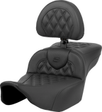 SADDLEMEN Heated RoadSofa™ Seat - Extended Reach - Lattice Stitch - w/ Backrest - FLT/FLH ’23-‘24