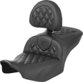 SADDLEMEN Heated Roadsofa™ Seat - Carbon Fiber - Lattice Stitch - w/ Backrest - FLT/FLH '23-'24