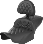 SADDLEMEN Heated RoadSofa™ Seat - Exended Reach - Lattice Stitch - w/ Backrest - FLT/FLH ’23-‘24