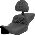 SADDLEMEN Heated RoadSofa™ Seat - Extended Reach - Honeycomb Stitch - w/ Backrest - FLT/FLH ’23-‘24