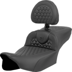 SADDLEMEN Heated RoadSofa™ Seat - Extended Reach - Honeycomb Stitch - w/ Backrest - FLT/FLH ’23-‘24