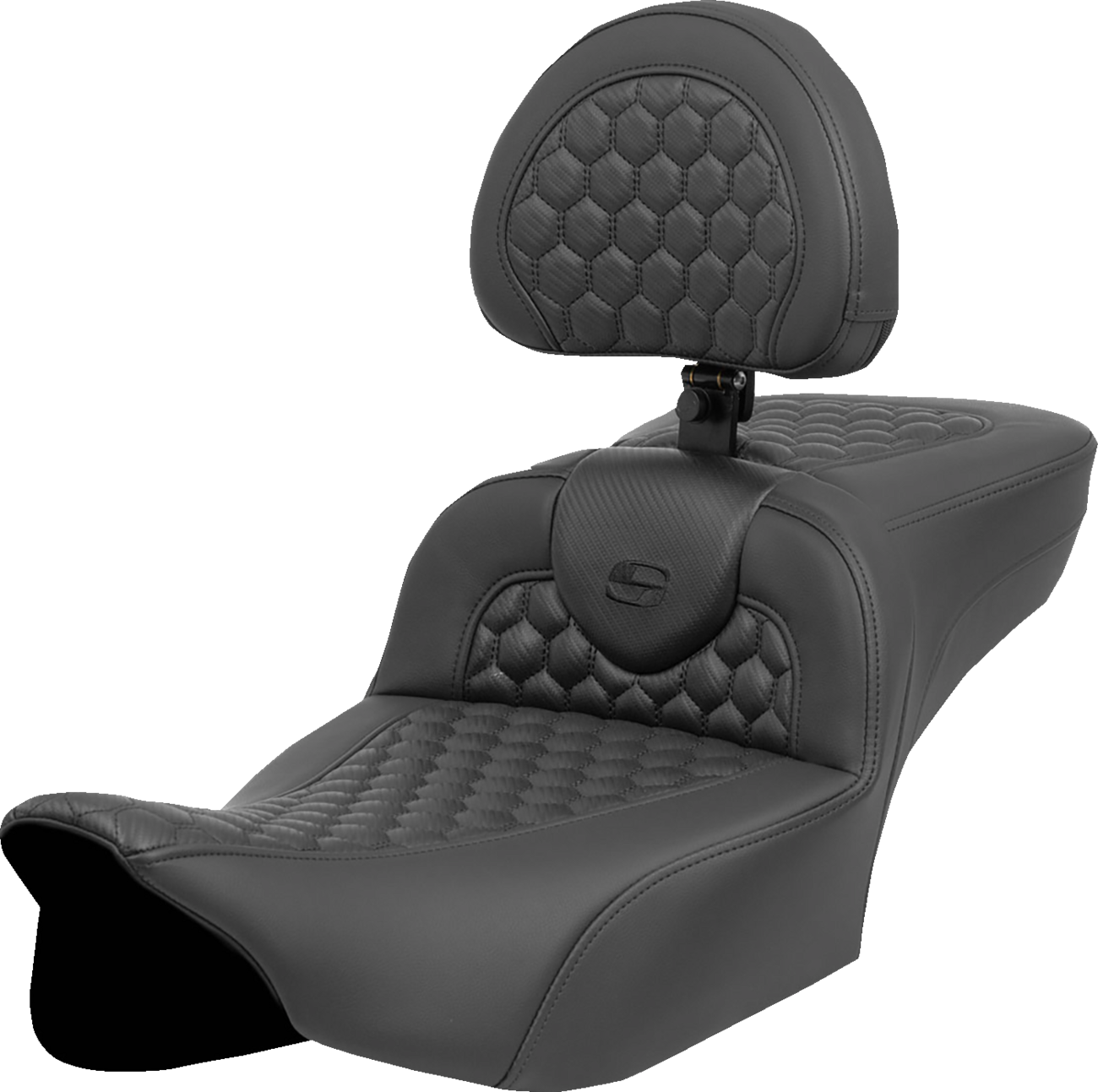 SADDLEMEN Heated RoadSofa™ Seat - Extended Reach - Honeycomb Stitch - w/ Backrest - FLT/FLH ’23-‘24