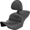 SADDLEMEN Heated RoadSofa™ Seat - Honeycomb Stitch - w/ Backrest - FLH/FLT '23-'24