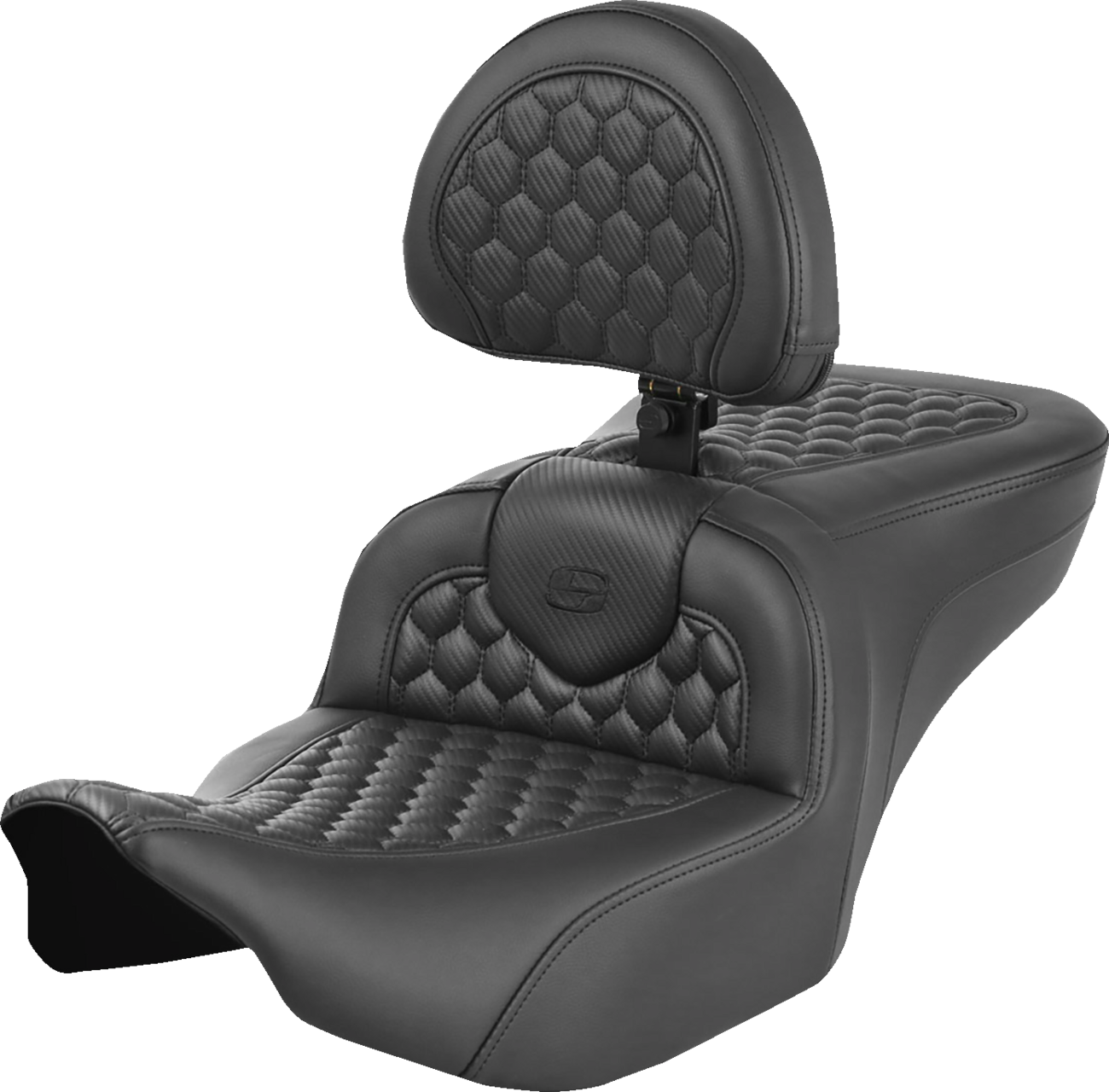 SADDLEMEN Heated RoadSofa™ Seat - Honeycomb Stitch - w/ Backrest - FLH/FLT '23-'24