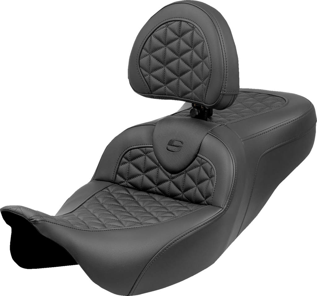 SADDLEMEN RoadSofa™ Tri Gripper Seat - Extended Reach - w/ Backrest - FLH/FLT '08-'25