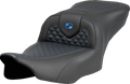 SADDLEMEN Roadsofa™ Seat - Dragon Scale Stitch - Blue Stitch - w/o Backrest - FLTR/FLHX '23-'24
