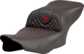 SADDLEMEN Roadsofa™ Seat - Dragon Scale Stitch - Red Stitch - w/o Backrest - FLTR/FLHX '23-'24