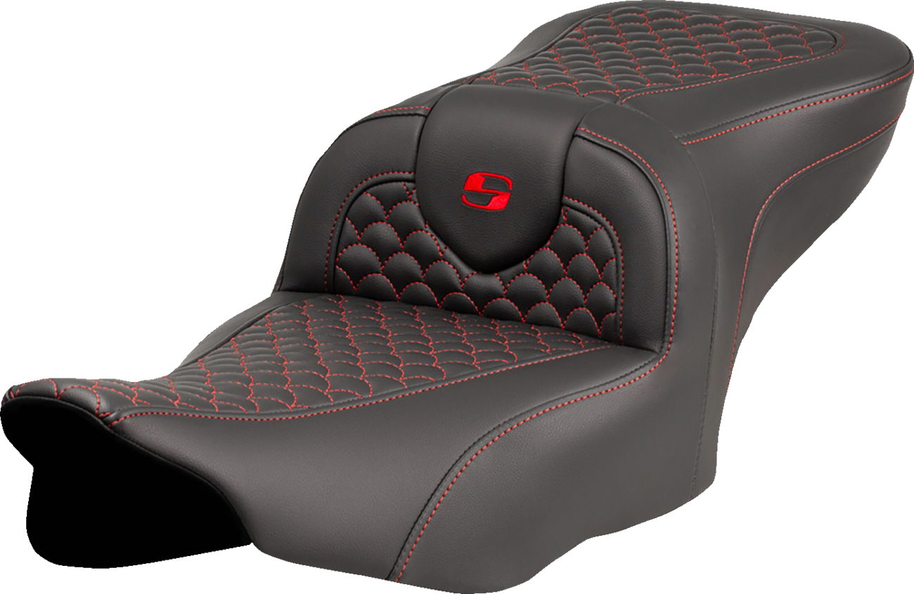 SADDLEMEN Roadsofa™ Seat - Dragon Scale Stitch - Red Stitch - w/o Backrest - FLTR/FLHX '23-'24