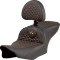 SADDLEMEN Roadsofa™ Seat - Dragon Scale Stitch - Orange Stitch - w/ Backrest - FLTR/FLHX '23-'24
