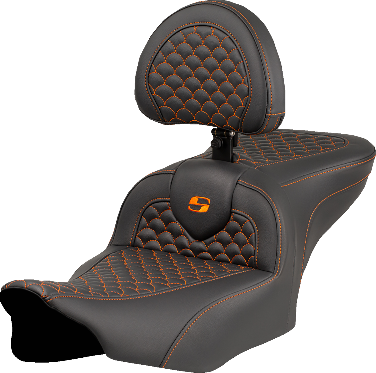 SADDLEMEN Roadsofa™ Seat - Dragon Scale Stitch - Orange Stitch - w/ Backrest - FLTR/FLHX '23-'24