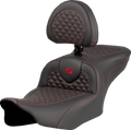 SADDLEMEN Roadsofa™ Seat - Dragon Scale Stitch - Red Stitch - w/ Backrest - FLTR/FLHX '23-'24