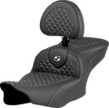 SADDLEMEN Roadsofa™ Seat - Dragon Scale Stitch - Silver Stitch - w/ Backrest - FLTR/FLHX '23-'24
