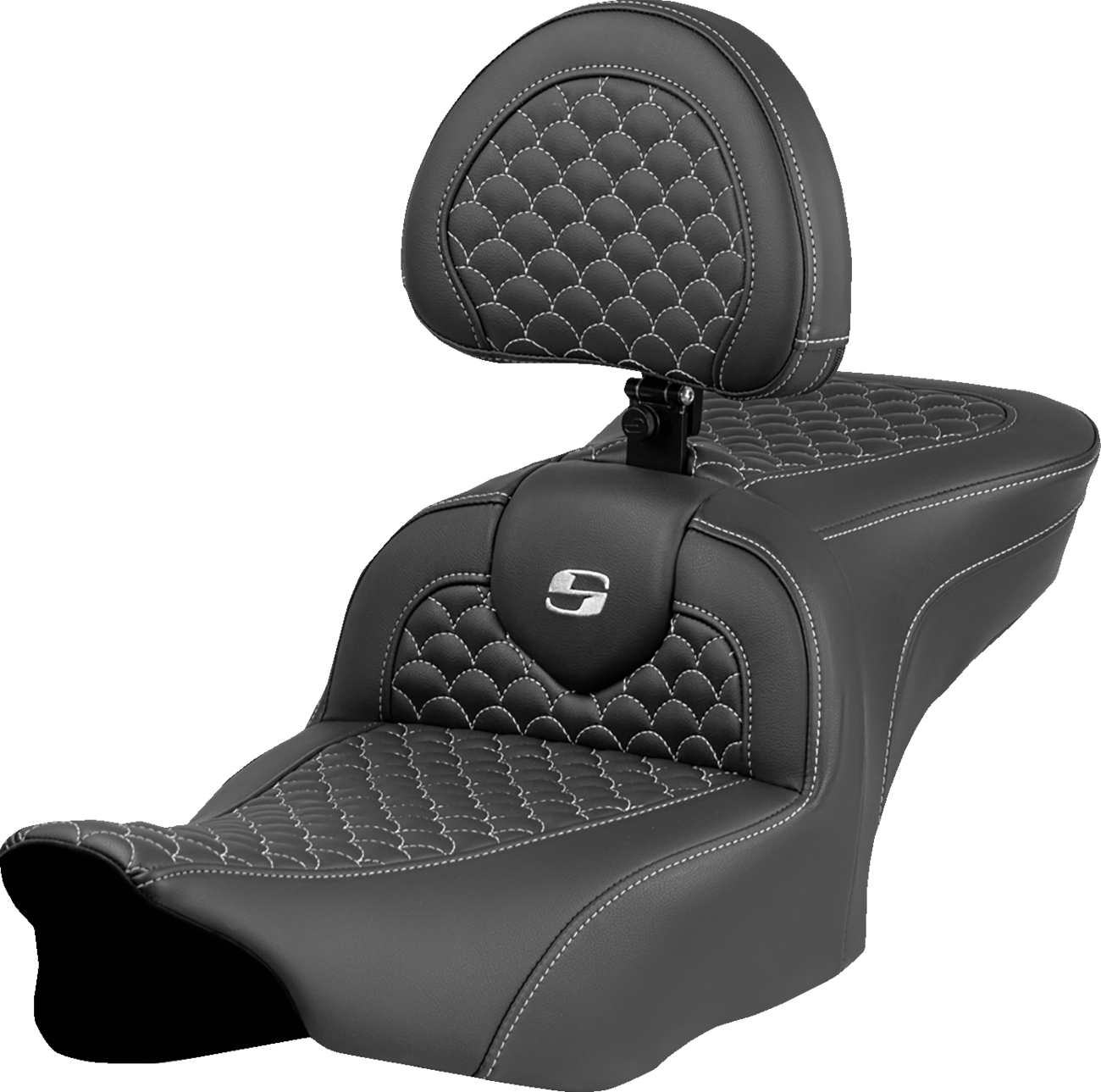 SADDLEMEN Roadsofa™ Seat - Dragon Scale Stitch - Silver Stitch - w/ Backrest - FLTR/FLHX '23-'24