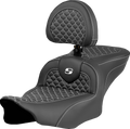 SADDLEMEN Roadsofa™ Seat - Dragon Scale Stitch - White Stitch - w/ Backrest - FLTR/FLHX '23-'24