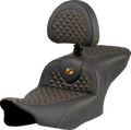 SADDLEMEN Roadsofa™ Seat - Dragon Scale Stitch - Gold Stitch - w/ Backrest - FLTR/FLHX '23-'24