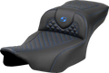 SADDLEMEN Roadsofa™ Extended Reach Seat - Dragon Scale Stitch - Blue Stitch-w/o Backrest - FLTR/FLHX '23-'24