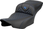 SADDLEMEN Roadsofa™ Extended Reach Seat - Dragon Scale Stitch - Blue Stitch-w/o Backrest - FLTR/FLHX '23-'24