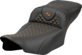 SADDLEMEN Roadsofa™ Extended Reach Seat - Dragon Scale Stitch - Orange Stitch - w/o Backrest - FLT/FLH '23-'24
