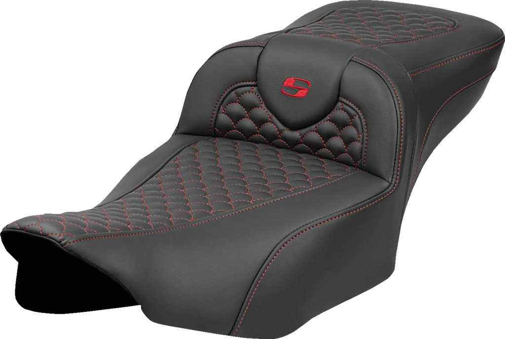 SADDLEMEN Roadsofa™ Extended Reach Seat - Dragon Scale Stitch - Red Stitch - w/o Backrest - FLTR/FLHX '23-'24