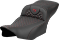 SADDLEMEN Roadsofa™ Extended Reach Seat - Dragon Scale Stitch - Red Stitch - w/o Backrest - FLTR/FLHX '23-'24