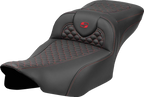 SADDLEMEN Roadsofa™ Extended Reach Seat - Dragon Scale Stitch - Red Stitch - w/o Backrest - FLTR/FLHX '23-'24