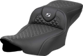 SADDLEMEN Roadsofa™ Extended Reach Seat - Dragon Scale Stitch - Silver Stitch - w/o Backrest - FLT/FLH '23-'24