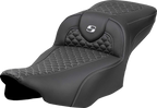 SADDLEMEN Roadsofa™ Extended Reach Seat - Dragon Scale Stitch - Silver Stitch - w/o Backrest - FLT/FLH '23-'24