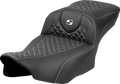 SADDLEMEN Roadsofa™ Extended Reach Seat - Dragon Scale Stitch - White Stitch - w/o Backrest - FLT/FLH '23-'24