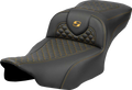 SADDLEMEN Roadsofa™ Extended Reach Seat - Dragon Scale Stitch - Gold Stitch - w/o Backrest - FLTR/FLHX '23-'24