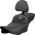 SADDLEMEN Roadsofa™ Extended Reach Seat - Dragon Scale Stitch - Silver Stitch - w/ Backrest - FLT/FLH '23-'24