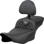 SADDLEMEN Roadsofa™ Extended Reach Seat - Dragon Scale Stitch - Silver Stitch - w/ Backrest - FLT/FLH '23-'24